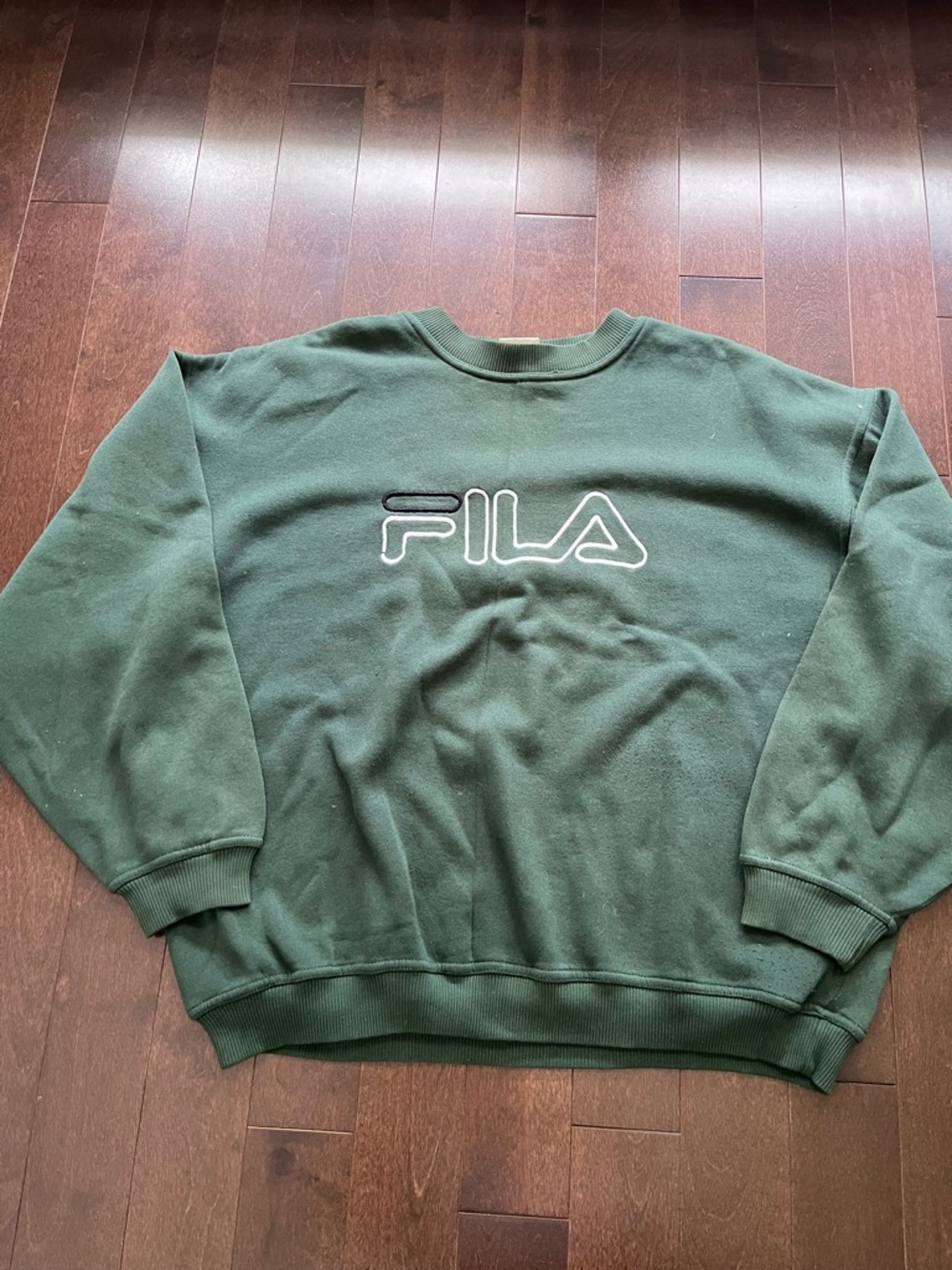 Vintage Fila 90s Embroidered Forest Green Crewneck Boxy L Classic Logo Spell Out